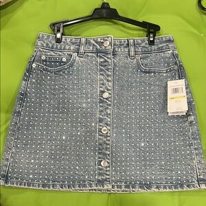Michael Kors Silver Embellished Blue Mini Skirt